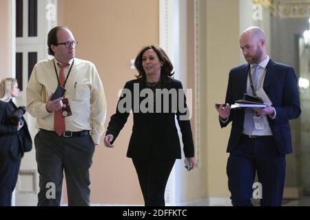 File photo dated January 21, 2020 of United States Senator Kamala Harris (Democrat of California) walks to the Senate Floor at the United States Capitol in Washington, DC, USA. Presidential candidate Joe Biden picked US Senator Kamala Harris as his running mate on Tuesday after weeks of speculation. Harris was an early candidate in the 2020 race for the White House. She dropped out of the race last December. She then endorsed Biden. Photo by Stefani Reynolds/CNP/Pool/ABACAPRESS.COM Stock Photo