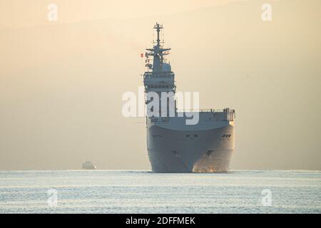 Hand out photo of French Navy’s Mistral-class amphibious ship Tonnerre arrives in Beirut, Lebanon, on Friday August 14, 2020, with significant material and human resources to help with operations of clearing after the explosion which devastated a large part of the Lebanese capital. Photo by Marine Nationale via ABACAPRESS.COM Stock Photo