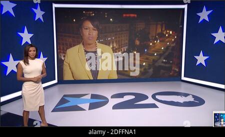 In this image from the Democratic National Convention video feed, American actress Eva Longoria introduces Mayor Muriel Bowser (Democrat of the District of Columbia) during the first night of the convention on Monday, August 17, 2020. Photo by Democratic National Convention via CNP/ABACAPRESS.COM Stock Photo