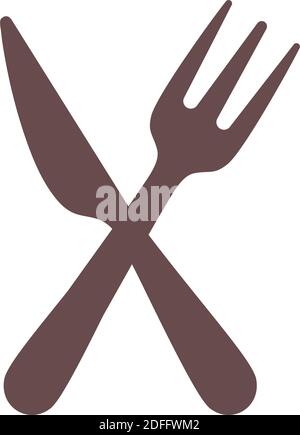 crossed knife and fork on white background Stock Vector