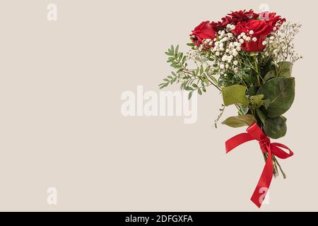 bouquet of flowers. red roses and red daisies. high quality Stock Photo
