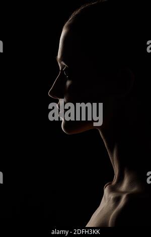 Sad Woman Profile Silhouette On Black Background Closed Eyes