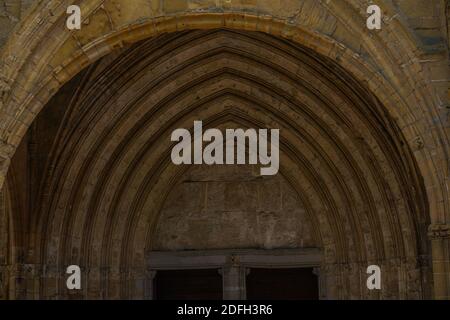 A closeup of the arch door of the beautiful Cathedral of Saint Mary of Bayonne in France Stock Photo