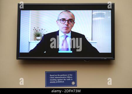 Dr. Giovanni Caforio, CEO of Bristol Myers Squibb, makes an opening statement remotely during a House Committee on Oversight and Reform Committee hearing to discuss unsustainable drug prices with CEO's of major drug companies on Wednesday, September 30, 2020. Photo by Greg Nash/Pool/ABACAPRESS.COM Stock Photo