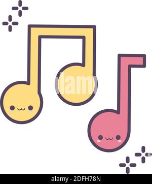musicales notes of yellow and red color Stock Vector