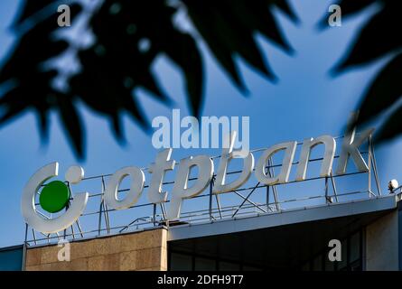 Bucharest, Romania -  June 28, 2020: A logo of the Hungarian bank branch OTP Bank, is displayed on the top of a building, in Bucharest, Romania. Stock Photo