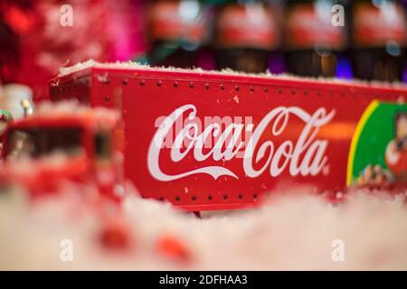 Augusta, Ga USA - 12 04 20: Coca Cola truck close up side view Stock Photo