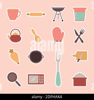 bundle of cooking icons on a pink background Stock Vector