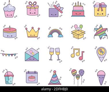 bundle of birthday icons over a white background Stock Vector