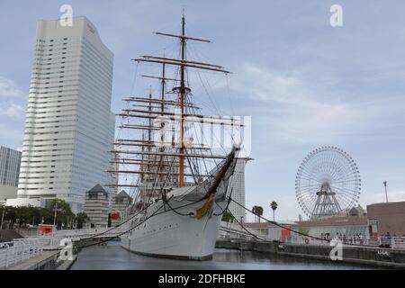 The famous and historic NIPPON MARU is a sail training ship in Yokohama City, Japan. Stock Photo