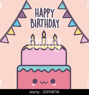 happy birthday lettering with one birthday cake Stock Vector