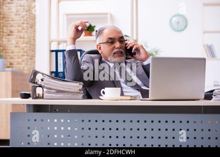Senior male employee using phone in the office Stock Photo