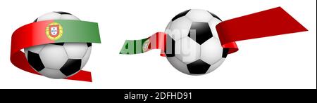 balls for soccer, classic football in ribbons with colors Portugal flag. Design element for football competitions. Portugal national team. Isolated ve Stock Vector