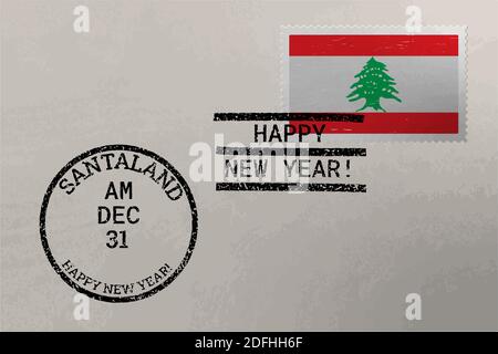 Postage stamp envelope with Lebanon flag and New Year stamps, vector image Stock Vector
