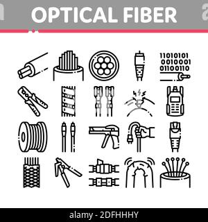 Optical Fiber Cable Collection Icons Set Vector Stock Vector