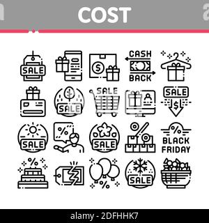 Cost Reduction Sale Collection Icons Set Vector Stock Vector