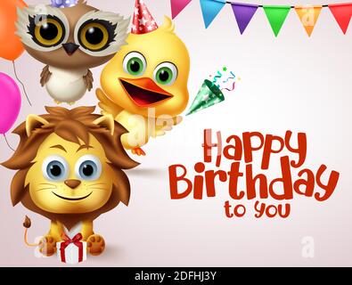 Happy birthday animal characters vector banner template. Happy birthday to  you greeting text with party animals friends character and colorful element  Stock Vector Image & Art - Alamy