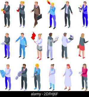 Business collaboration icons set. Isometric set of business collaboration vector icons for web design isolated on white background Stock Vector