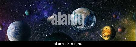 PEarth and Moon from space ,Planet Earth view. The World Globe from Space in a star field showing the terrain and clouds. Elements of this image are f Stock Photo