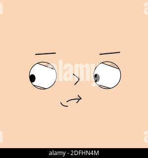 Pensive, sly face with expressive emotions - Vector illustration Stock Vector