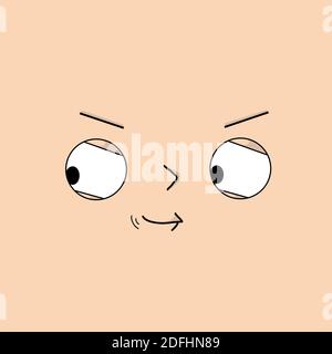 Pensive, sly face with expressive emotions - Vector illustration Stock Vector