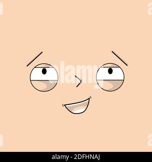 Pensive, sly face with expressive emotions - Vector illustration Stock Vector