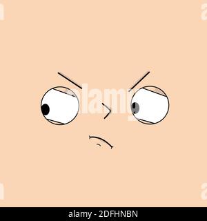 Pensive, sly face with expressive emotions - Vector illustration Stock Vector