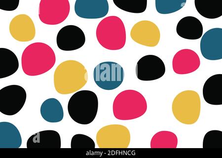 Abstract background pattern made with colorful, circular, organic geometric shapes. Modern, playful and simple vector art in yellow, red, blue and bla Stock Photo