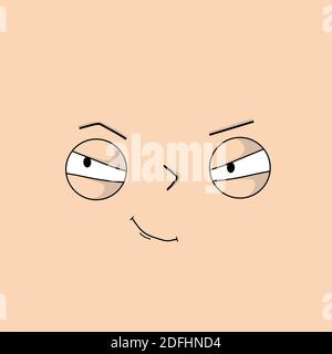 Pensive, sly face with expressive emotions - Vector illustration Stock Vector