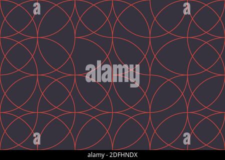 Seamless abstract background pattern made with circular lines forming geometric shapes. Modern, simple vector art in red and grey colors. Stock Photo