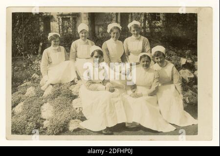 Original Edwardian 1900's postcard of nurses circa 1905, U.K. Stock Photo