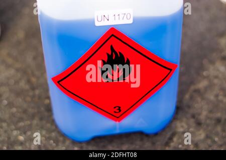 antifreeze - flammable warning label Stock Photo