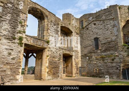 Corner close to the gatehouse with windows, Newark Castle, in Newark-on-Trent, Nottinghamshire, UK. Stock Photo