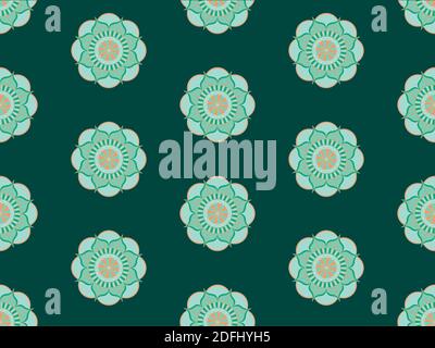Mandala seamless pattern vector. A symmetrical round green monochrome ornament. Ethnic draw Stock Vector