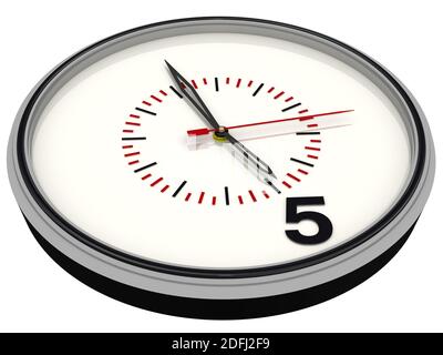 The clock shows the end of working hours. Round analog clock with only ...