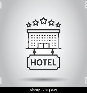 Hotel 5 stars sign icon in flat style. Inn building vector illustration on white isolated background. Hostel room business concept. Stock Vector