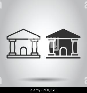 Bank building icon in flat style. Government architecture vector illustration on white background. Museum exterior business concept. Stock Vector
