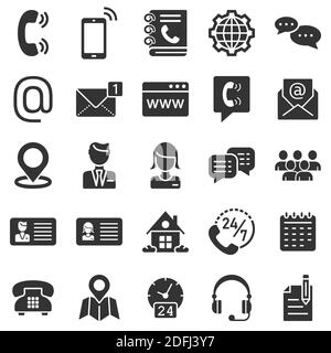 Contact icon set in flat style. Phone communication vector illustration on white isolated background. Website equipment business concept. Stock Vector