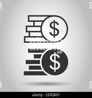Coins stack icon in flat style. Dollar coin vector illustration on white isolated background. Money stacked business concept. Stock Vector