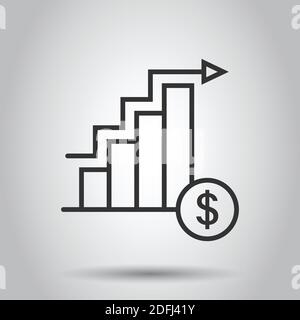 Market trend icon in flat style. Growth arrow with magnifier vector illustration on white isolated background. Increase business concept. Stock Vector
