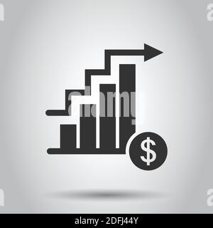 Market trend icon in flat style. Growth arrow with magnifier vector illustration on white isolated background. Increase business concept. Stock Vector