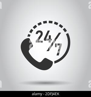 Phone service 24/7 icon in flat style. Telephone talk vector illustration on white isolated background. Hotline contact business concept. Stock Vector