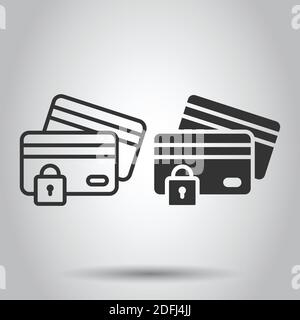 Credit card protection icon in flat style. Safe shopping vector illustration on white isolated background. Commercial padlock business concept. Stock Vector