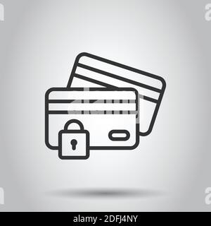 Credit card protection icon in flat style. Safe shopping vector illustration on white isolated background. Commercial padlock business concept. Stock Vector