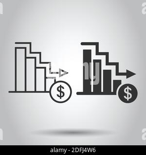 Market trend icon in flat style. Decline arrow with magnifier vector illustration on white isolated background. Decrease business concept. Stock Vector