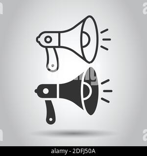 Megaphone speaker icon in flat style. Bullhorn sign vector illustration on white isolated background. Scream announcement business concept. Stock Vector