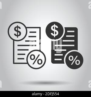 Tax payment icon in flat style. Budget invoice vector illustration on white isolated background. Calculate document business concept. Stock Vector