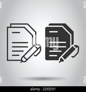 Blogging icon in flat style. Document with pen vector illustration on white isolated background. Content business concept. Stock Vector