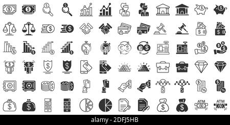 Business thin line icon set in flat style. Finance investment vector illustration on white isolated background. Financial currency business concept. Stock Vector