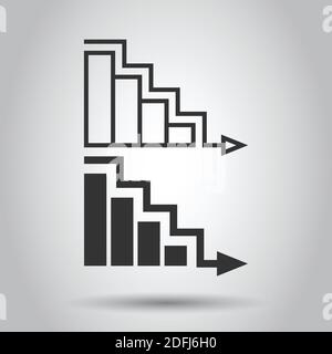 Market trend icon in flat style. Decline arrow with magnifier vector illustration on white isolated background. Decrease business concept. Stock Vector